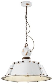 Lampadario Industrial Ferro E Ceramica Vintage Bianco 1 Luce E27 52Cm