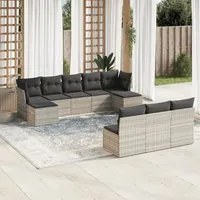 Set Divano Giardino 10 pz con Cuscini Grigio Chiaro Polyrattan 3218292