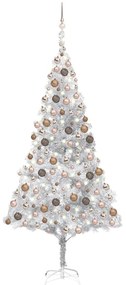 Albero di Natale Preilluminato con Palline Argento in PET, Albero di Natale Preilluminato con Palline Argento 210 cm PET