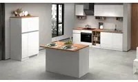 Cucina completa Daquilant, Set da cucina modulabile, Cucina componibile con pi elementi, 100% Made in Italy, Bianco lucido e Rovere