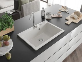 Mexen Elix lavello in granito 1-vasca 700 x 500 mm, bianco, sifone cromato - 6526701005-20