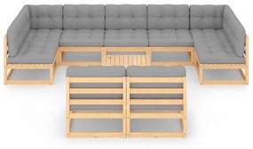 Set divani da giardino 10 pz con cuscini legno massello di pino
