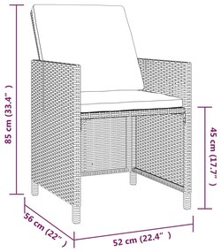 Set da pranzo per giardino 5 pz con cuscini in polyrattan nero