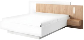 Letto con comodini 160 x 200 cm 2 cassetti Con LED Bianco e Naturale + Rete + Materasso - FRANCOLI