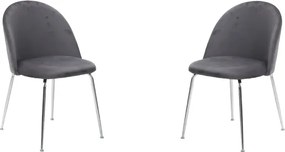 Sedia da pranzo in velluto Grigio Scuro con gambe in metallo Cromo - PARIS 2 sedie