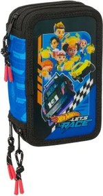 Plumier Triplo Hot Wheels Let's race Azzurro Nero 12,5 x 19,5 x 5,5 cm 37 Pezzi