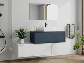 Mobile per bagno sospeso con lavabo singolo e due cassetti Blu notte e Bianco - TEANA II