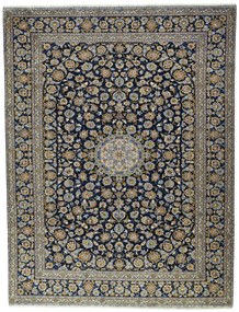Kashan Tappeto 300 x 400 Blu (Iran) Annodato A Mano