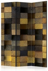 Paravento Cubi di Legno - texture a scacchiera di legno con figure geometriche