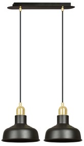 Lampadario Industrial 2 Luci Kubera In Acciaio Nero Con Elementi In Oro
