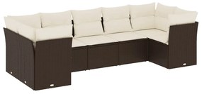 Set divani da giardino 7 pz con cuscini marrone in polyrattan