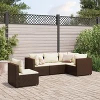 Set Divani da Giardino 5 pz con Cuscini Marrone in Polyrattan 3308153