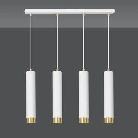 Lampadario 4 Luci Kibo In Acciaio Bianco E Tubolari In Bianco E Oro