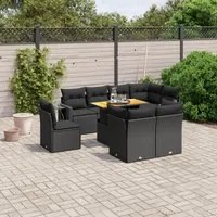 Set Divani da Giardino 9 pz con Cuscini Nero in Polyrattan 3271846