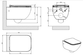 Wc sospeso senza brida 6 litri in ceramica con sedile slim e sifone integrato bianco lucido goccia 39118 gessi