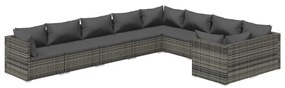 Set Divani da Giardino 9 pz con Cuscini in Polyrattan Grigio