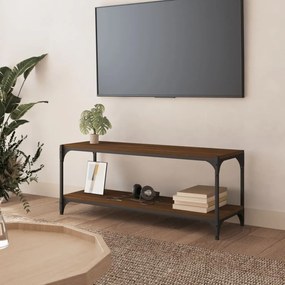 Mobile TV Rovere Marrone 100x33x41cm Legno Multistrato Acciaio