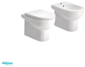 Azzurra Ceramica "Nuvola" Coppia Di Sanitari Da Terra Filo Muro Con Brida Bianco Lucido