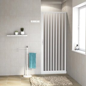 Porta doccia pieghevole L 80-90 cm x H 185 cm per nicchia in acrilico granito SP. 2 mm, profilo argento, serie Playa