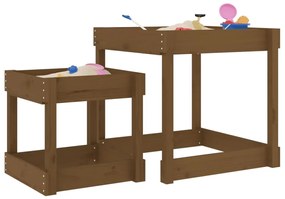 Tavoli Sabbiere 2 Pz Marrone Ambra İn Legno Massello Di Pino /