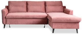 Divano letto angolare in velluto rosa, angolo destro Stylish Stan - Miuform