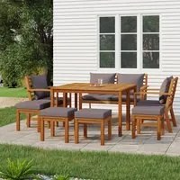 Set da Pranzo da Giardino 9pz con Cuscini Legno Massello Acacia 3154981