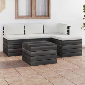 Set divani da giardino su pallet 5 pz con cuscini massello pino