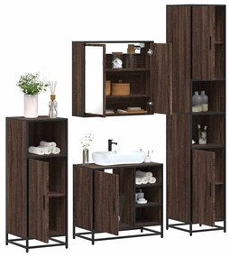Set Mobili Da Bagno 4 Pz Rovere Marrone İn Legno Multistrato /