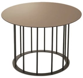 Tavolino tondo D60 cm con base in metallo Nero e piano in vetro Bronzo MUTE