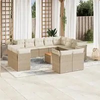 Set Divano da Giardino 13 pz con Cuscini Beige in Polyrattan 3256282