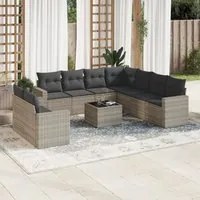 Set Divano Giardino 10 pz con Cuscini Grigio Chiaro Polyrattan 3219152