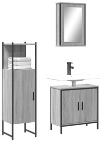 Set mobili da bagno 3 pz grigio sonoma in legno multistrato