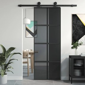 Porta Scorrevole Nera 76x205 Cm İn Vetro Temperato E Alluminio /