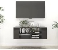 Armadietto TV da Parete Nero Lucido 102x35x35 cm in Truciolato 806245