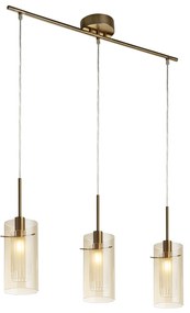 Lampadario Contemporaneo Duetto 3 Acciaio Ottone Vetro 3 Luci E14