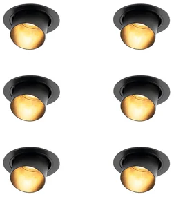 Set di 6 faretti da incasso moderni neri rotondi inclinabili - Installa