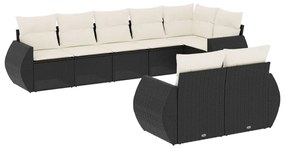 Set Divani da Giardino con Cuscini 8 pz Nero in Polyrattan