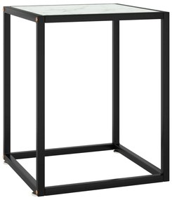 Tavolino salotto nero con vetro bianco marmorizzato 40x40x50cm