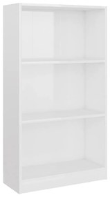 Libreria a 3 Ripiani Bianco Lucido 60x24x109 cm in Multistrato