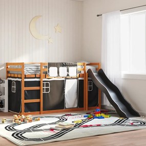 Letto A Castello Con Scivolo E Tende Bianco E Nero 90x200 Cm /