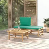 Set Salotto da Giardino 3pz con Cuscini Verdi Bamb 362290