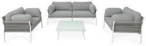 GALASSIA - salotto con struttura in alluminio bianco, rosso o antracite, rivestimento in corda in pvc