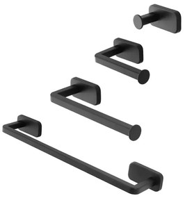 Set 4pz con appendino, porta rotolo e 2 porta salviette a muro in acciaio nero Cubik