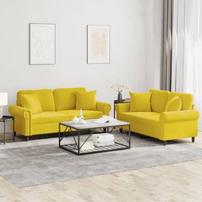 Set Di Divani 2 Pz Con Cuscini Giallo İn Velluto /