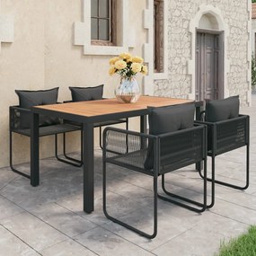 Set da pranzo da giardino 5 pz in rattan pvc nero e marrone