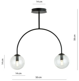 Plafoniera Moderna Archi 2 Luci In Acciaio Nero E Vetro Trasparente