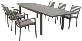 DEXTER - set tavolo in alluminio e teak cm 200/300 x 100 x 74 h con 6 poltrone Dexter