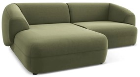 Divano angolare verde (con penisola a sinistra) con rivestimento in velluto Moana – Makamii