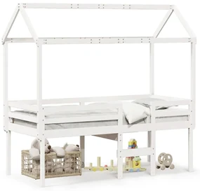 Letto A Soppalco Con Tetto Bianco 80x200 Cm İn Legno Di Pino /