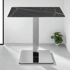 Tavolo bar pub ristorante in HPL 80x80 cm Marmo Nero per esterno base Argento H 74